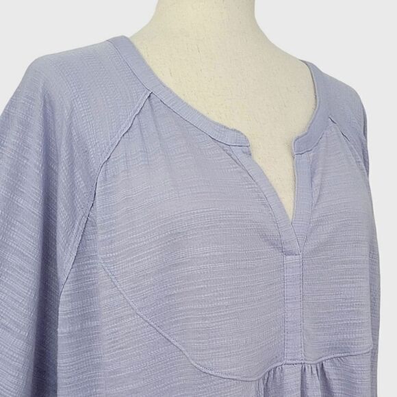Sonoma Purple Textured Split V-neck Gathered Long Sleeve Stretch Blouse Size 2X - Picture 4 of 9
